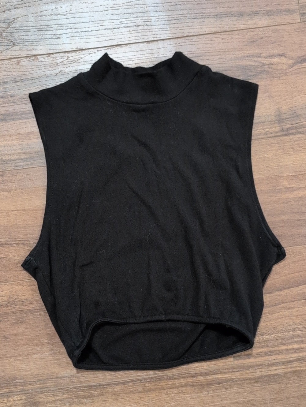 Truly Madly Deeply Black Sleeveless Mock Neck Crop Top Cinched Waist